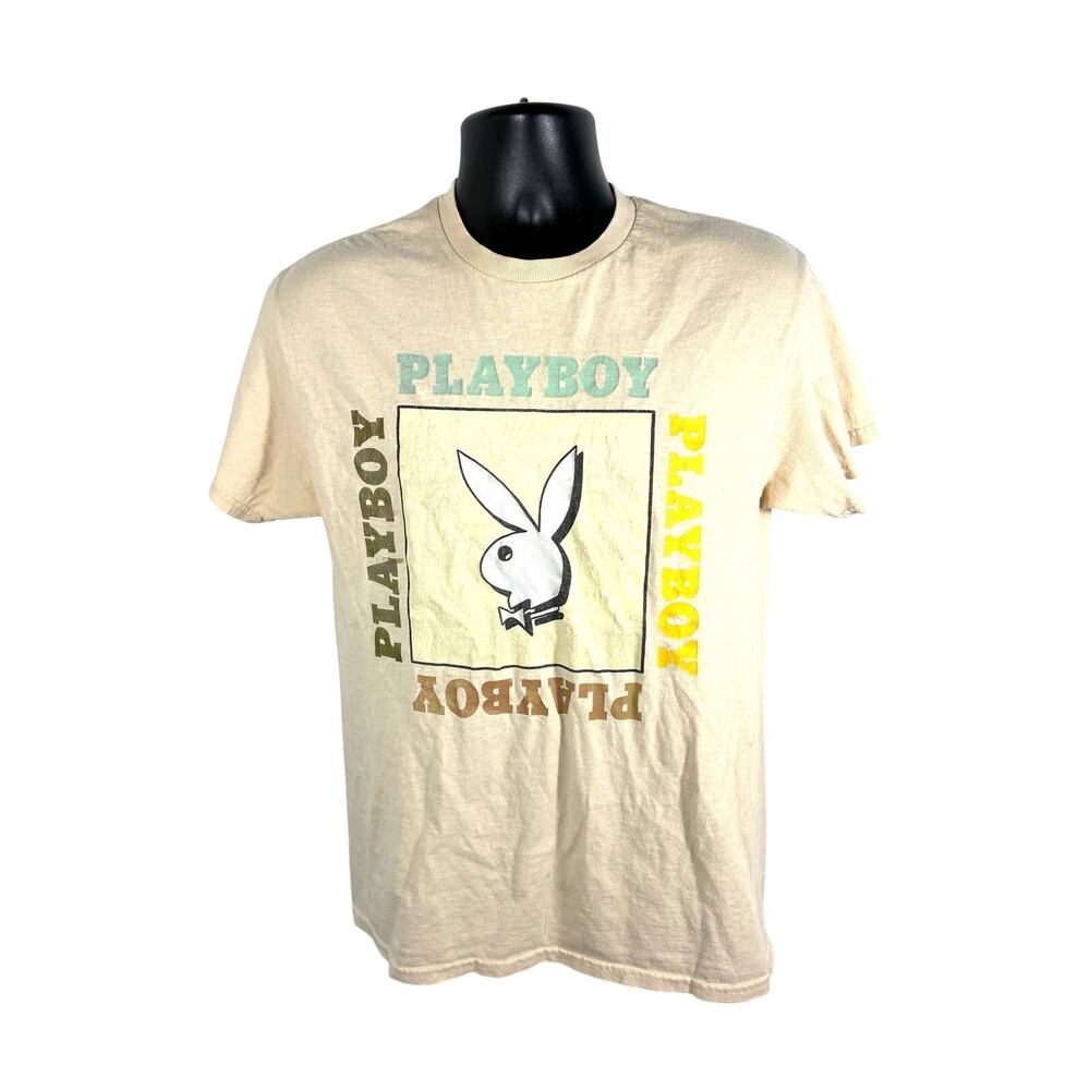 Playboy Bunny Graphic T Shirt Tan Medium Distressed Logo